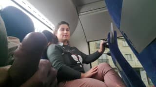 Voyeur seduces Milf to Suck&amp;Jerk his Dick in Bus