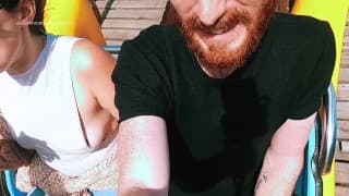 Riding rollercoaster at funfair nip slip, accidental public flash. Tit nipple slip